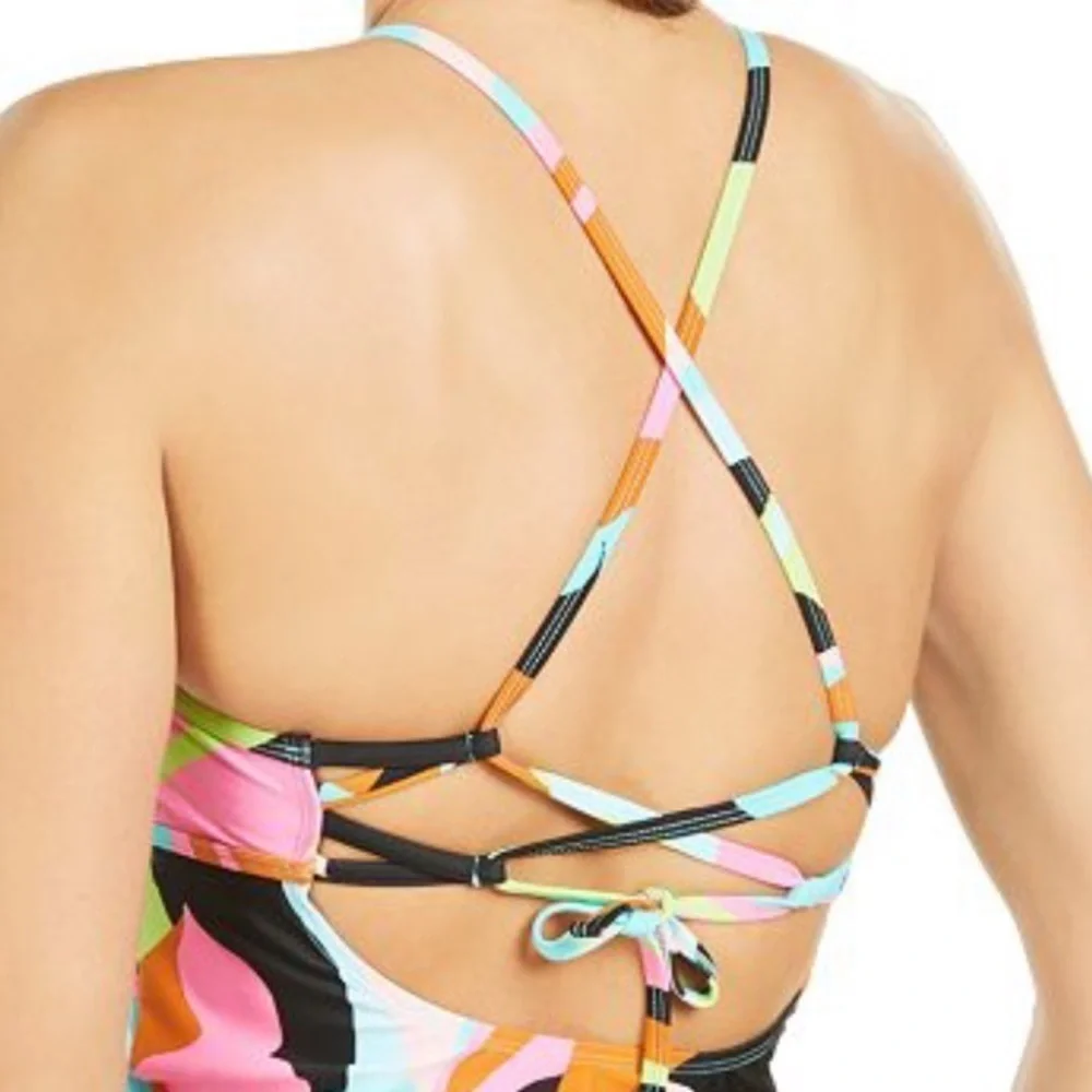 HULA Honey Junior’s Aqua Camo Tankini Swim Top